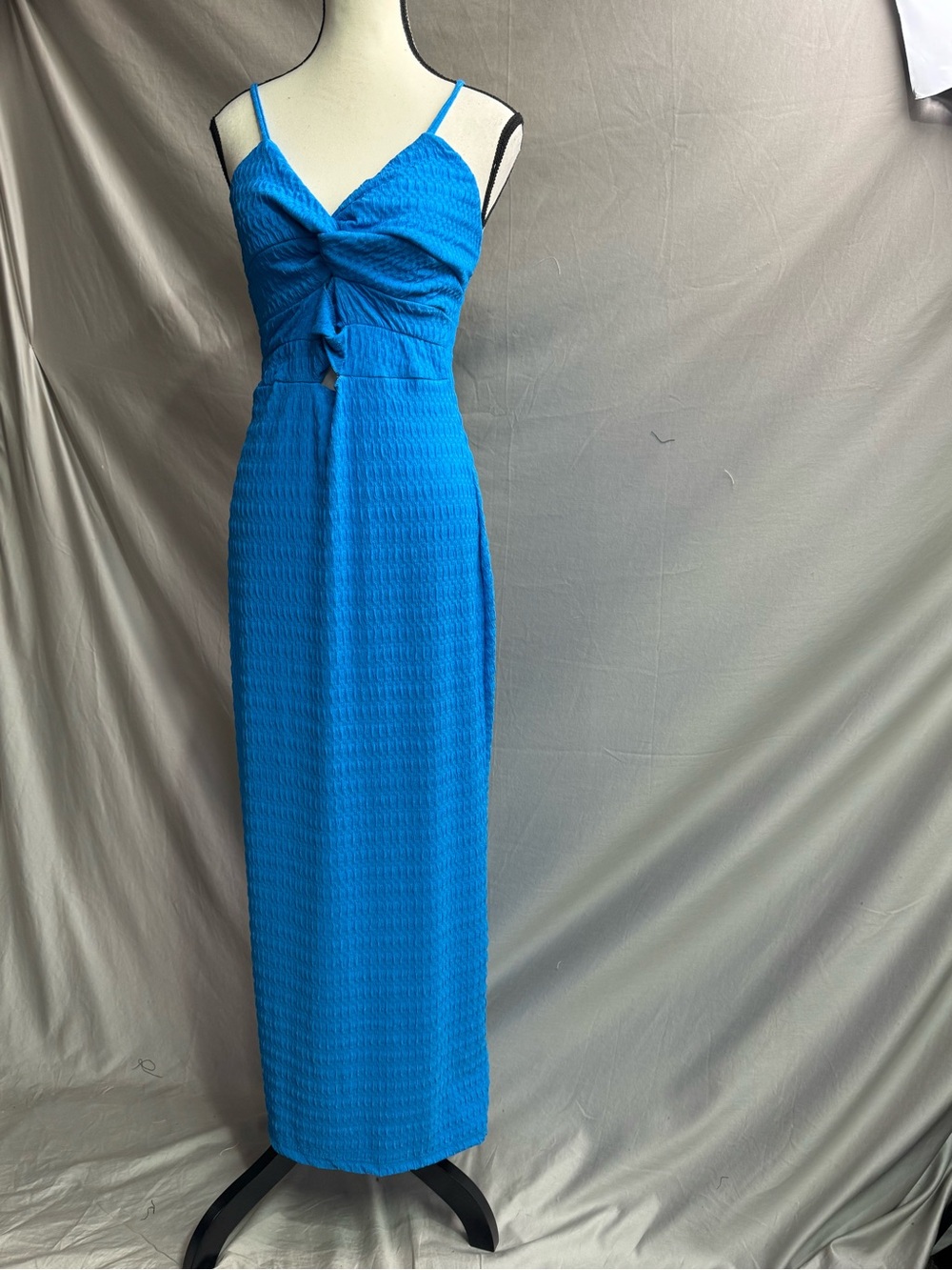 Boho Rippled Texture Cut-Out Maxi Dress Blue - Picture 9 of 11